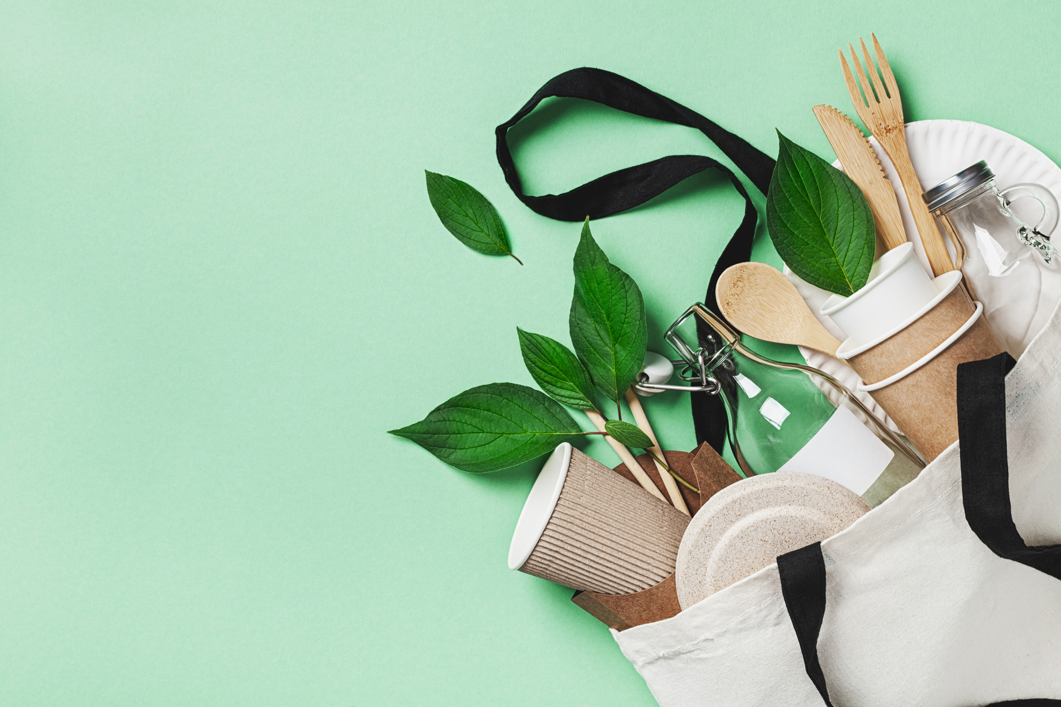 reusable bag, utensils, and other eco friendly items to help you live zero waste