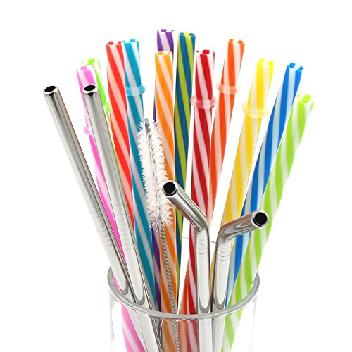 plastic and metal reuseable straws