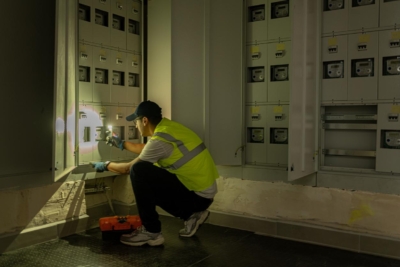 Electrician working to fix power outage